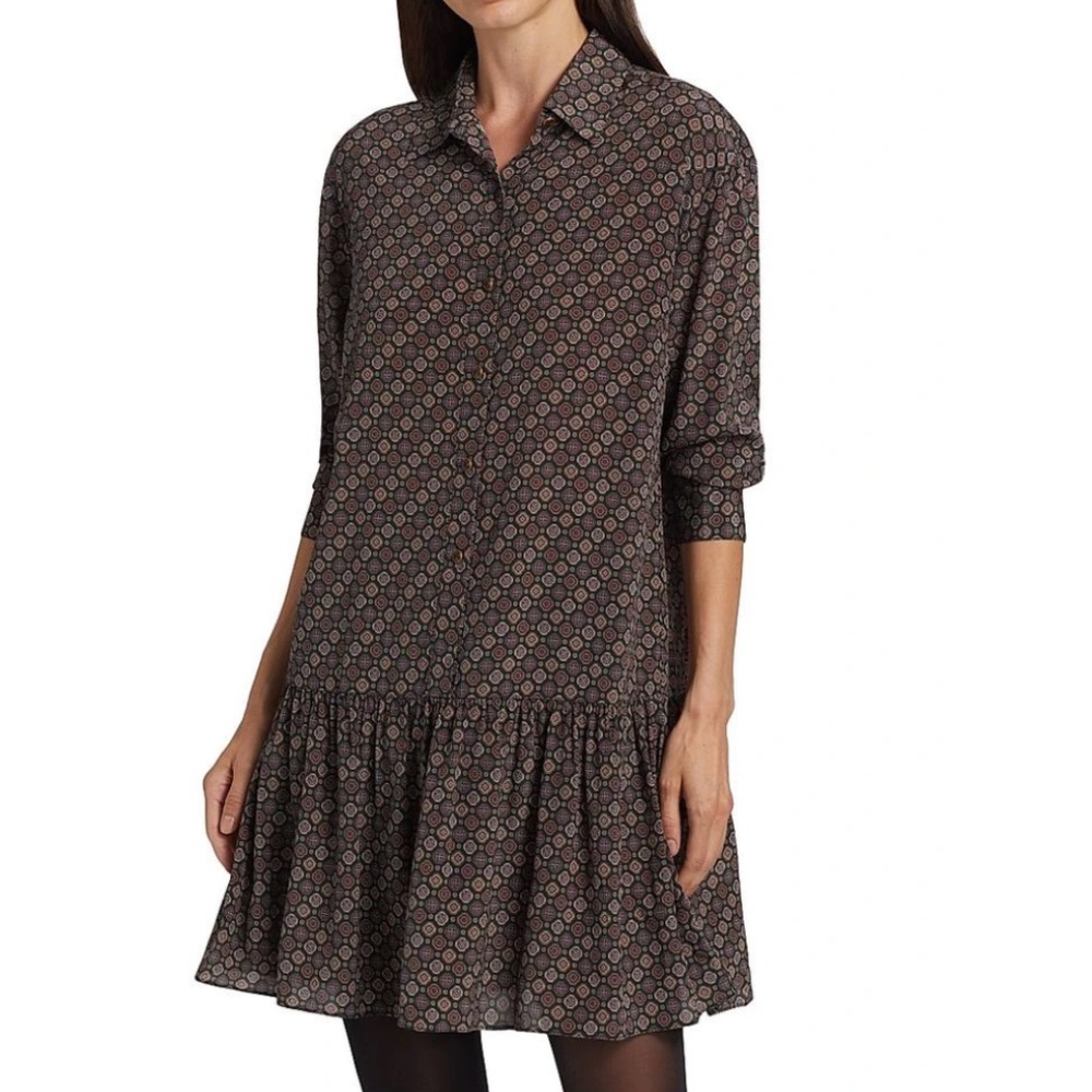 NWT Veronica Beard Silk Blend Alexandra Geometric Drop Waist Shirt Dress 02 US